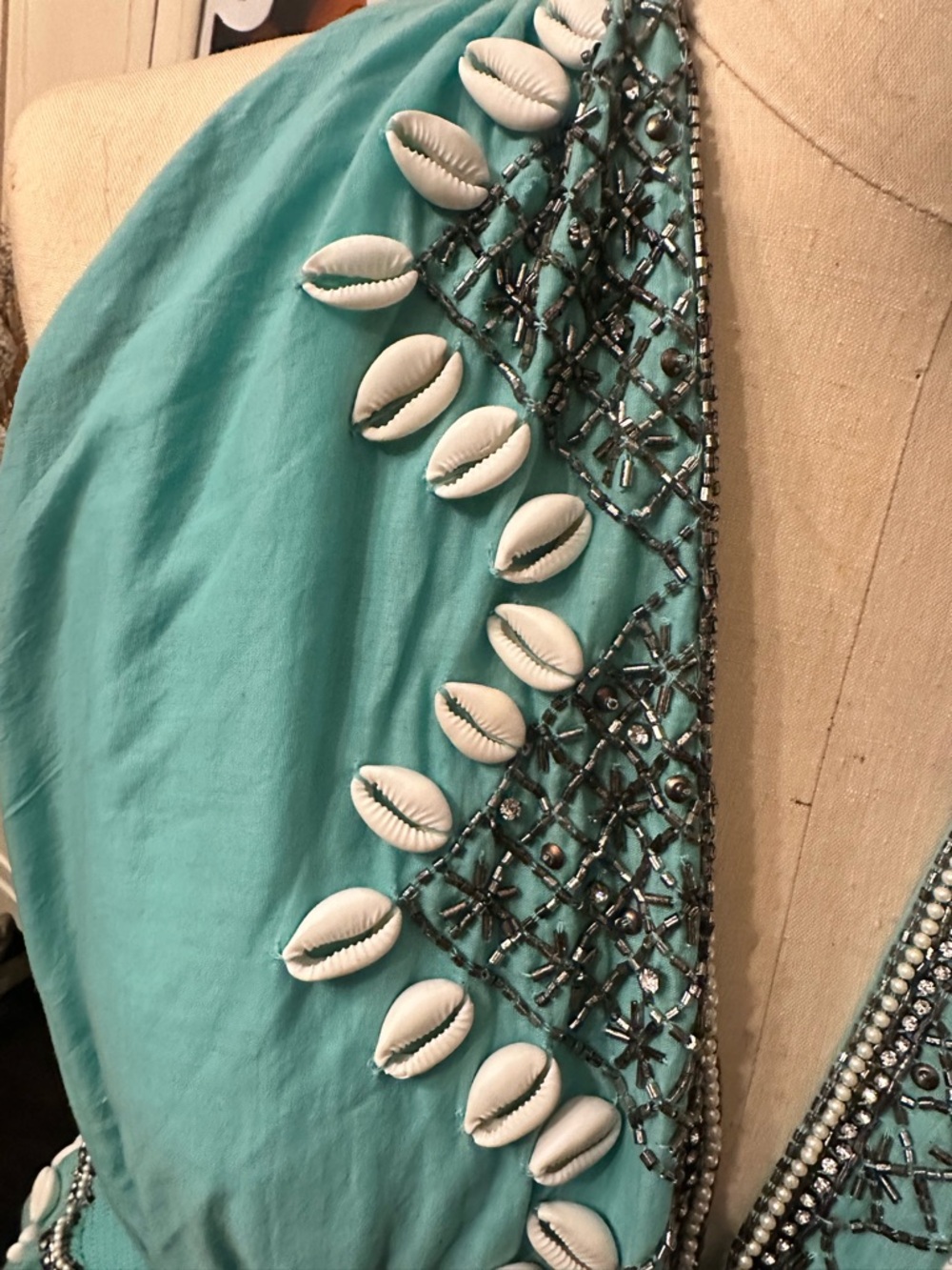 Turquoise Halter Shell-Trim Boho Dress - Picture 4 of 7